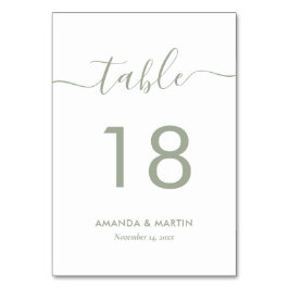 Tarjeta De Mesa Número de tabla de guión moderno verde sage
