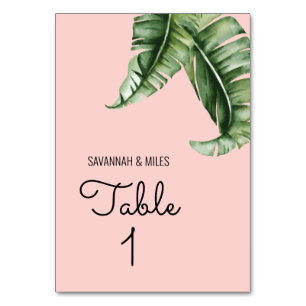 Tarjeta De Mesa Número de tabla de hojas de plátano moderno de med