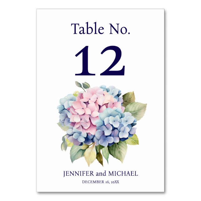 Tarjeta De Mesa Número de tabla de Hydrangea Boda (Anverso)