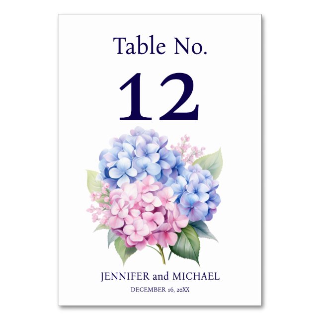 Tarjeta De Mesa Número de tabla de Hydrangea Boda (Anverso)