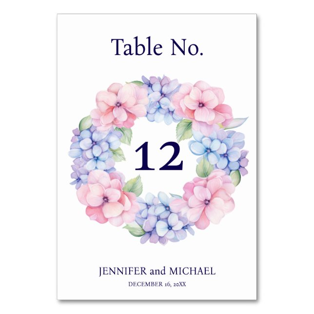 Tarjeta De Mesa Número de tabla de Hydrangea Boda (Anverso)