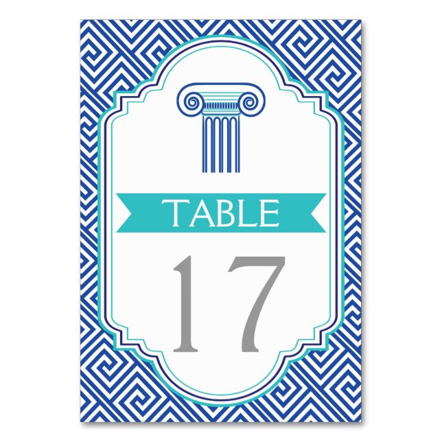 Tarjeta De Mesa Número de tabla de la clave y columna griega azul (Anverso)