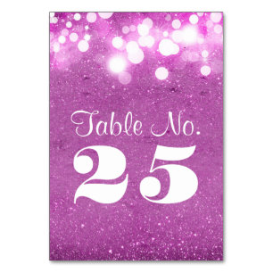 Tarjeta De Mesa Número de tabla de luces de cadena de purpurina pú