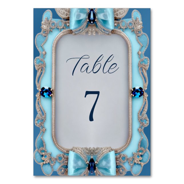 Tarjeta De Mesa Número de tabla de marco decorativo azul (Anverso)