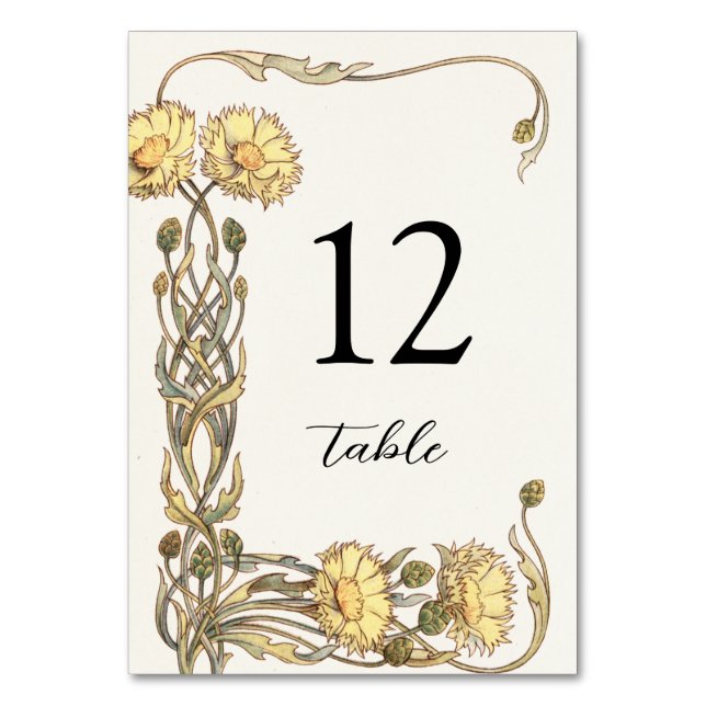 Tarjeta De Mesa Número de tabla de marco floral amarillo vintage (Anverso)