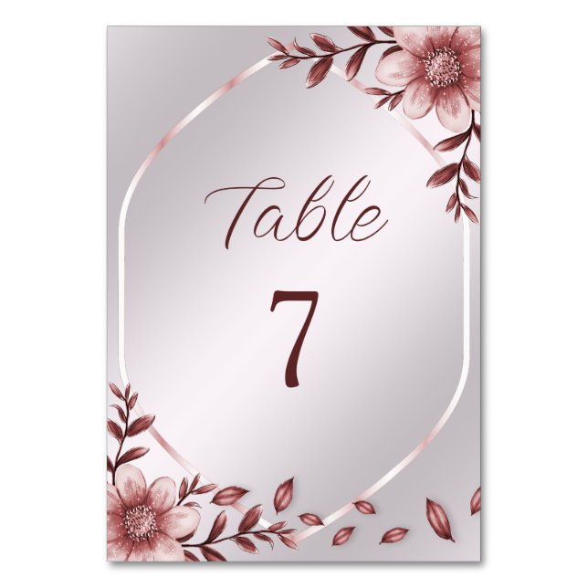 Tarjeta De Mesa Número de tabla de marco floral rosa (Anverso)