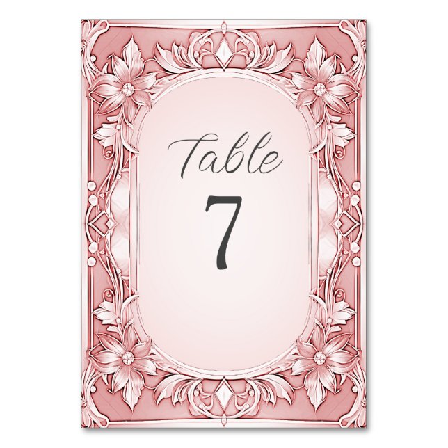 Tarjeta De Mesa Número de tabla de marco floral rosa (Reverso)
