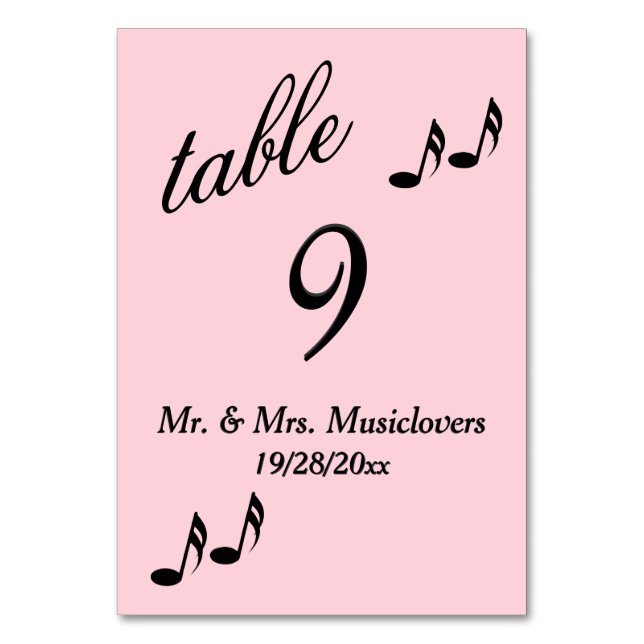 Tarjeta De Mesa Número de tabla de música rosa (Anverso)