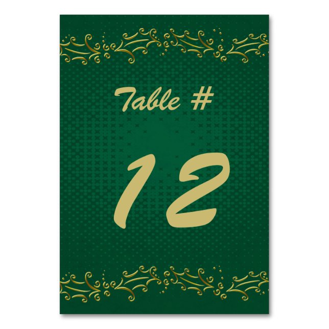 Tarjeta De Mesa Número de tabla de Navidades verdes y de oro (Anverso)
