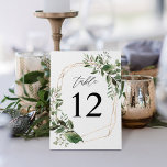 Tarjeta De Mesa Número de tabla de oro de hojas y eucalipto<br><div class="desc">Vestir las mesas de su boda o fiesta con su tarjeta número de mesa de oro de hojas y eucalipto.</div>