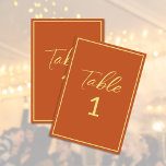 Tarjeta De Mesa Número de tabla de oro de Terracota boda<br><div class="desc">Terracota y mesa dorada son ideales para parejas que buscan un día de papelería y utilizan la terracota como color boda. Personalizar el texto en la parte delantera y trasera del número de tabla. Gran día de papelería. Utilice la plantilla para crear su propio número de tabla boda.</div>