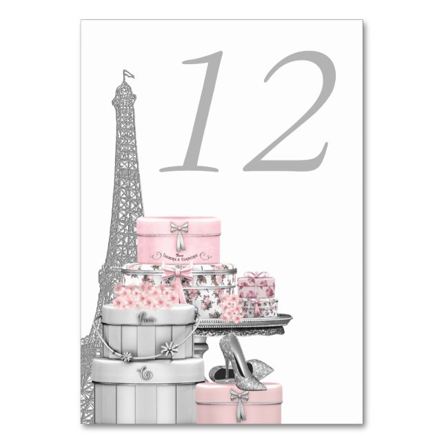 Tarjeta De Mesa Número de tabla de París rosa (Anverso)