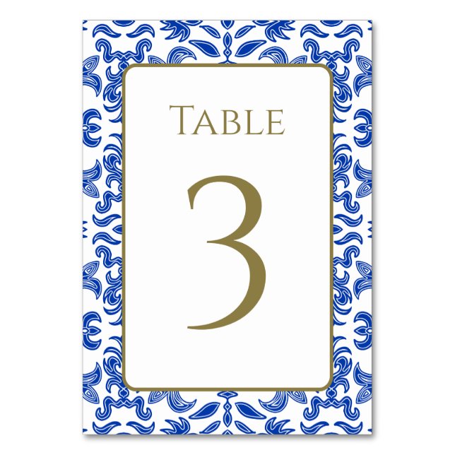 Tarjeta De Mesa Número de tabla de patrones blanco y azul (Anverso)