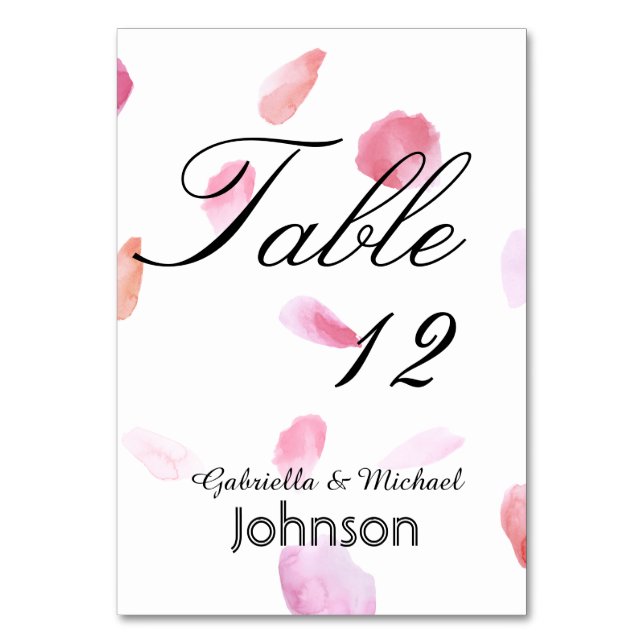 Tarjeta De Mesa Número de tabla de Petales Rosas románticos (Anverso)
