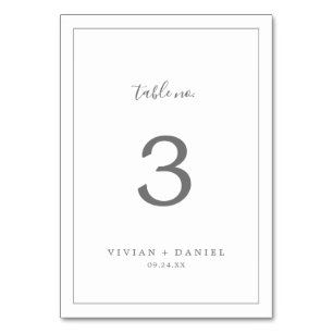 Tarjeta De Mesa Número de tabla de plata minimalista