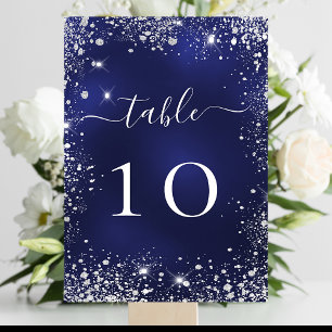 Tarjeta De Mesa número de tabla de purpurina azul marino boda