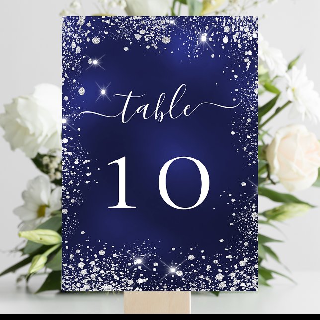Tarjeta De Mesa número de tabla de purpurina azul marino boda (Subido por el creador)
