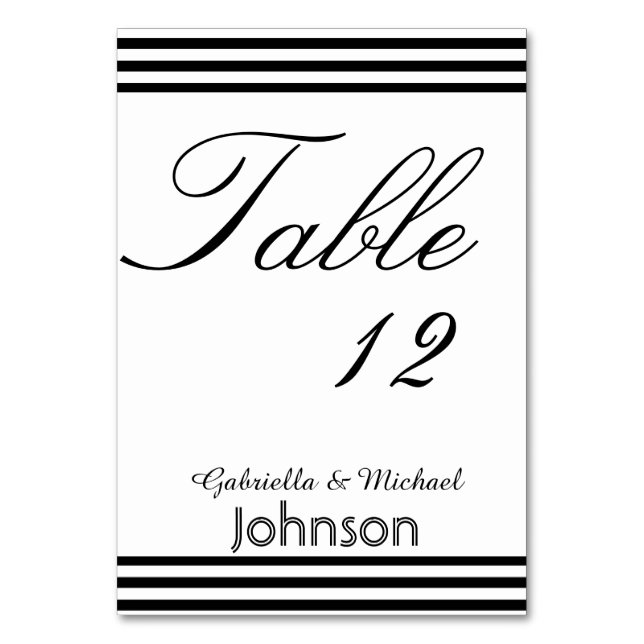 Tarjeta De Mesa Número de tabla de rayas blancas y negras (Anverso)
