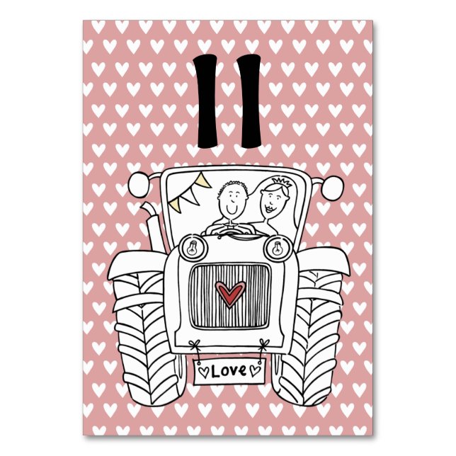 Tarjeta De Mesa Número de tabla de tractores de casamiento de país (Anverso)