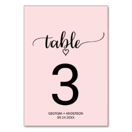 Tarjeta De Mesa Número de tabla del Boda de caligrafía simple rosa