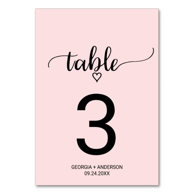 Tarjeta De Mesa Número de tabla del Boda de caligrafía simple rosa (Anverso)