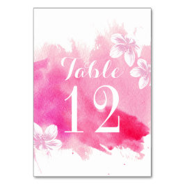 Tarjeta De Mesa Número de tabla del boda de flores rosadas de acua