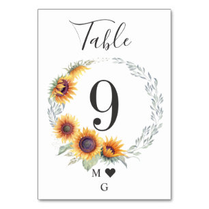 Tarjeta De Mesa Número de tabla del Boda de la flor de girasol