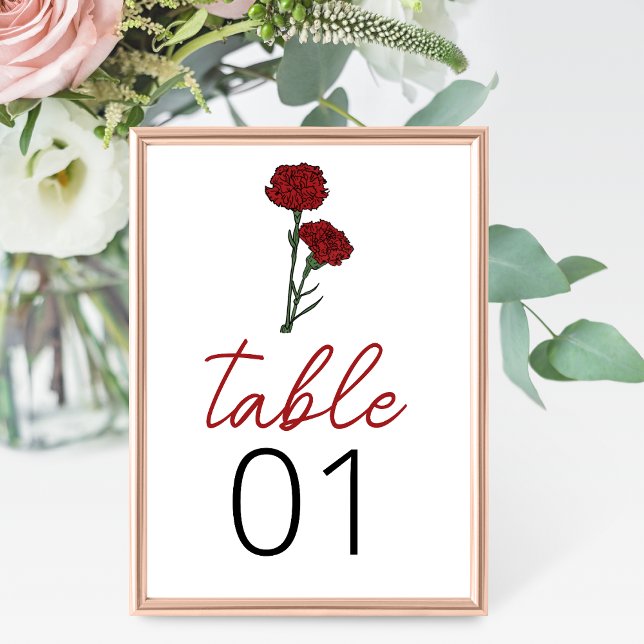 Tarjeta De Mesa Número de tabla del Boda de los Carnaciones Rojas  (Subido por el creador)