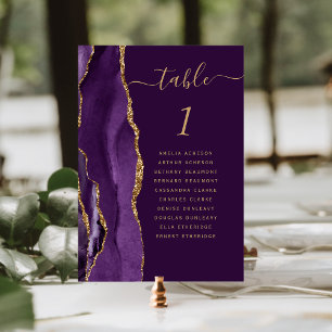 Tarjeta De Mesa Número de tabla del Boda del ápice de oro morado