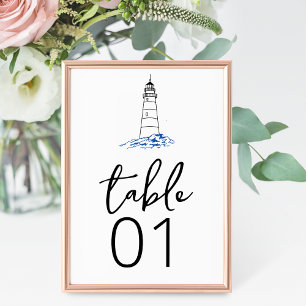 Tarjeta De Mesa Número de tabla del Boda del faro minimalista