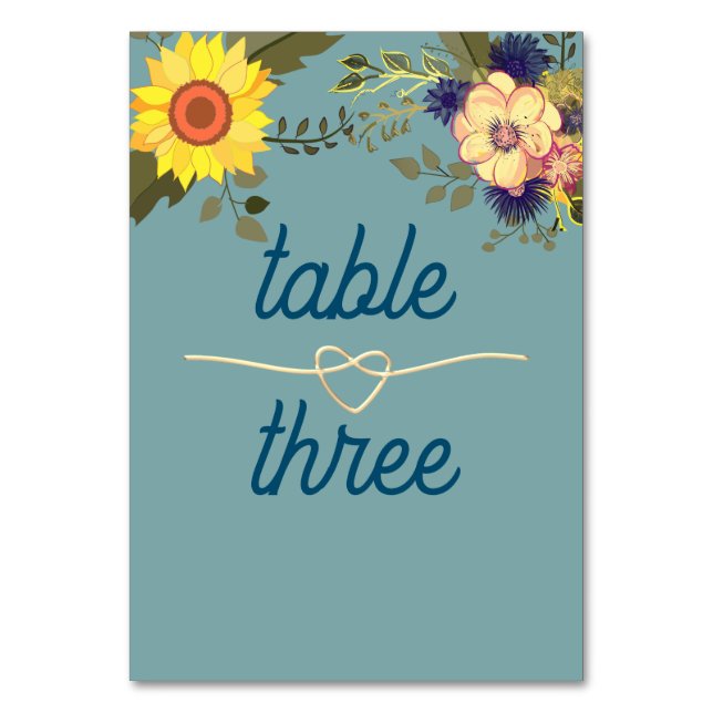 Tarjeta De Mesa Número de tabla del Boda del girasol Boho (Anverso)