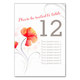 Tarjeta De Mesa Número de tabla del boda del naranja de flores sil