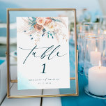Tarjeta De Mesa Número de tabla del Boda floral Boho Blue Beach<br><div class="desc">Mejore su escapada con nuestro número de tabla de Boda Floral Boho Blue Beach! Con un guión elegante y una animada mezcla de tonos turquesa, verde azulado y melocotón, adornado con llamativas acuarelas, hierba de pampas y rosas, es un complemento cautivador para la celebración de boho en la playa. Se...</div>