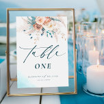 Tarjeta De Mesa Número de tabla del Boda floral de la pluma azul B<br><div class="desc">Eleva tu decoración de mesa con nuestro número de mesa Boda Floral Boho Blue Peach. Con un guión elegante y una vibrante paleta de turquesa, verde azulada y melocotón, adornada con llamativas acuarelas, pampas y rosas, es una impresionante adición a tu aventura de boho de playa. El personalizable es sencillo...</div>