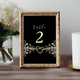 Tarjeta De Mesa Número de tabla del Boda floral de oro negro