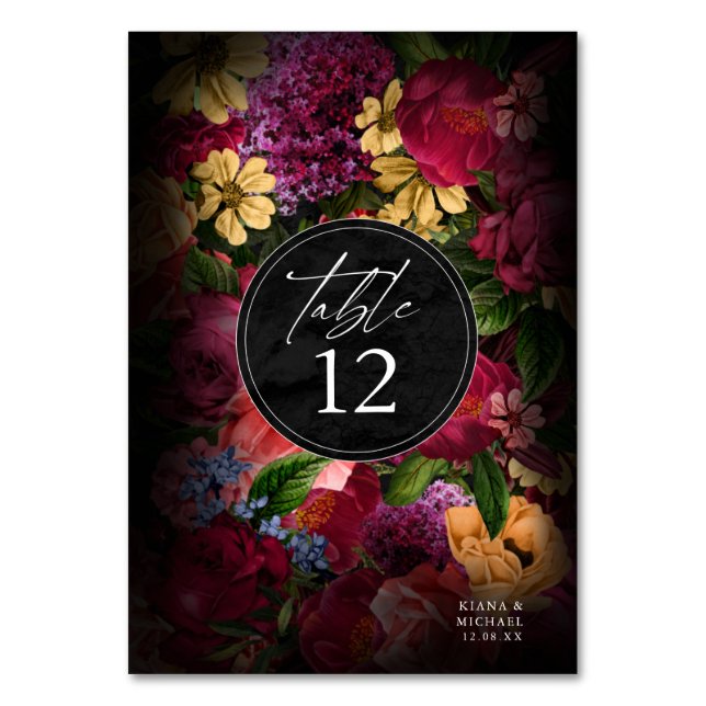 Tarjeta De Mesa Número de tabla del Boda floral de Sultry Nights I (Anverso)