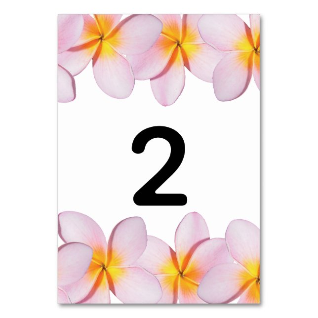 Tarjeta De Mesa Número de tabla del Boda Rosado Plumeria Frangipan (Reverso)