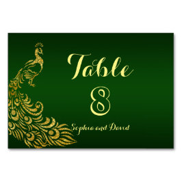 Tarjeta De Mesa NÚMERO DE TABLA DEL Boda Royal Green Gold Peacock