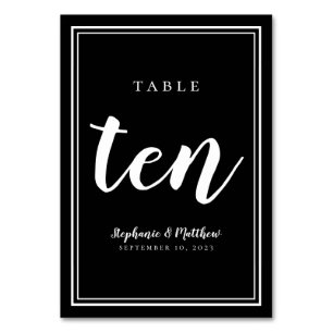 Tarjeta De Mesa Número de tabla diez Boda blanco negro simple