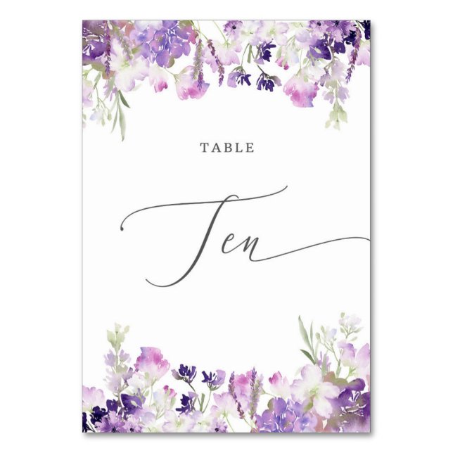 Tarjeta De Mesa Número de tabla diez de lavanda floral (Anverso)