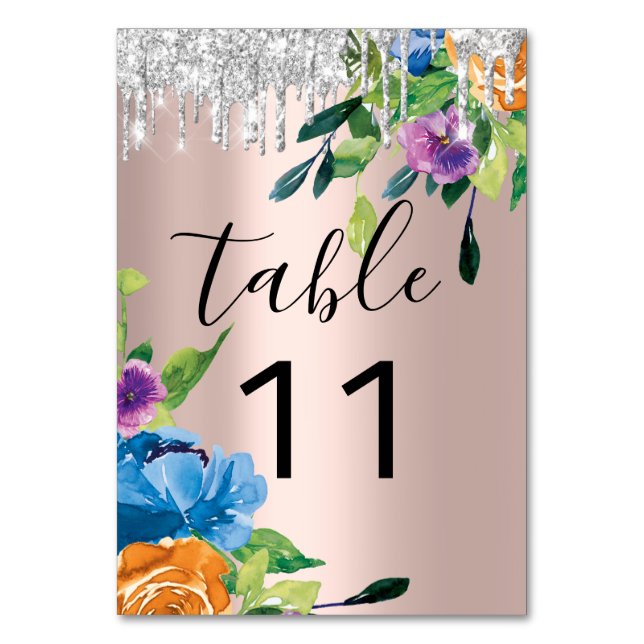 Tarjeta De Mesa Número de tabla Dris Rosa Boda de la Marina Plata (Anverso)