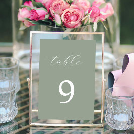 Tarjeta De Mesa Número de tabla elegante de caligrafía verde sabio