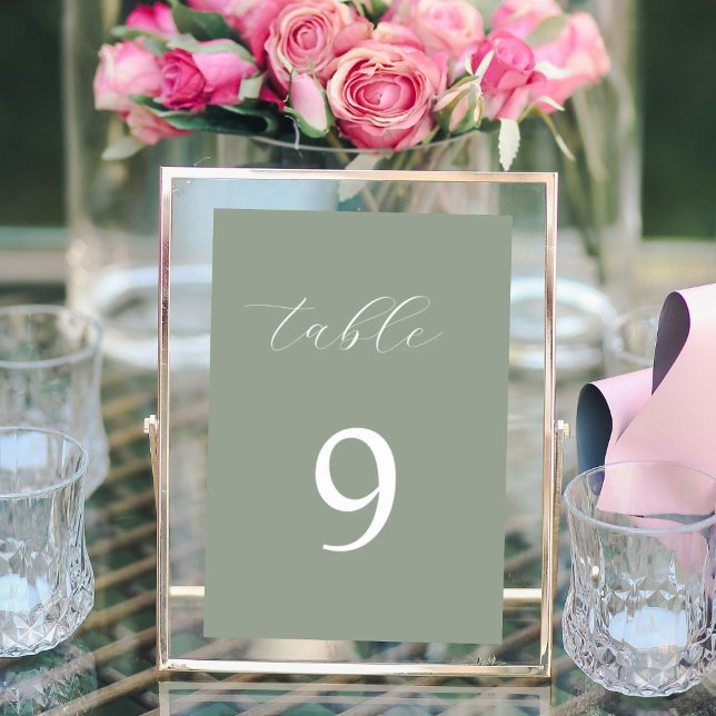 Tarjeta De Mesa Número de tabla elegante de caligrafía verde sabio (Subido por el creador)