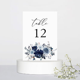 Tarjeta De Mesa Número de tabla floral azul y naval