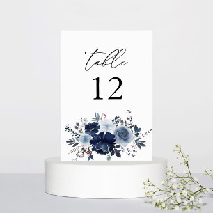 Tarjeta De Mesa Número de tabla floral azul y naval