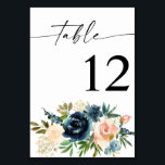 Tarjeta De Mesa Número de tabla floral azul y rosa de la marina, c<br><div class="desc">Vestir las mesas de su boda o fiesta con su tarjeta de número de la mesa floral azul y rosa de la Marina.</div>
