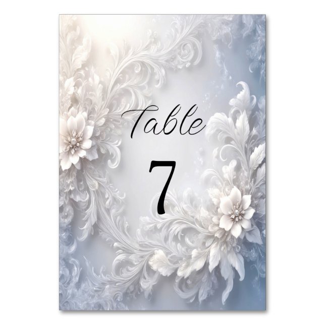 Tarjeta De Mesa Número de tabla Floral Blanca Flourier (Anverso)