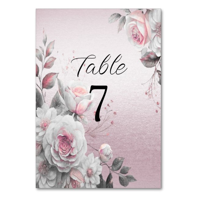Tarjeta De Mesa Número de tabla floral blanca rosa (Reverso)