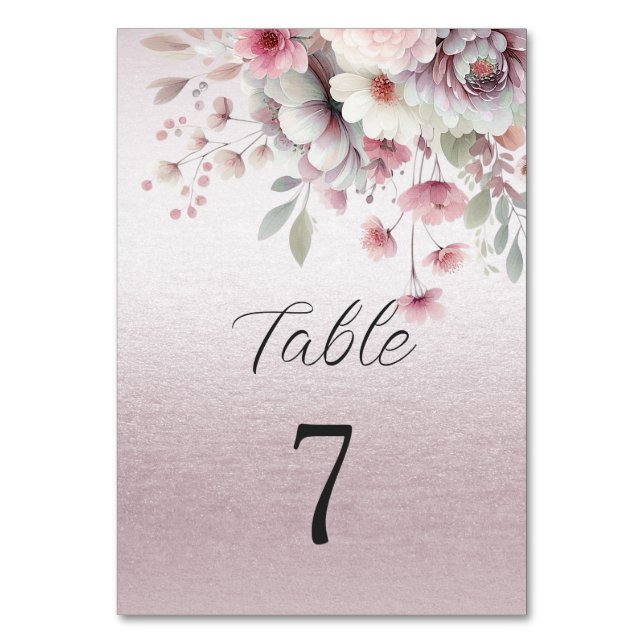 Tarjeta De Mesa Número de tabla floral blanca rosada moderna (Anverso)
