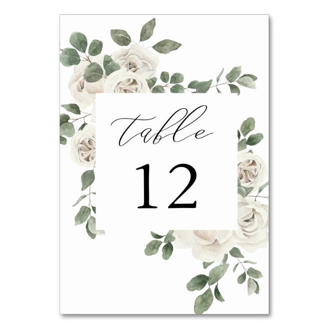Tarjeta De Mesa Número de tabla floral blanda blanca (Anverso)